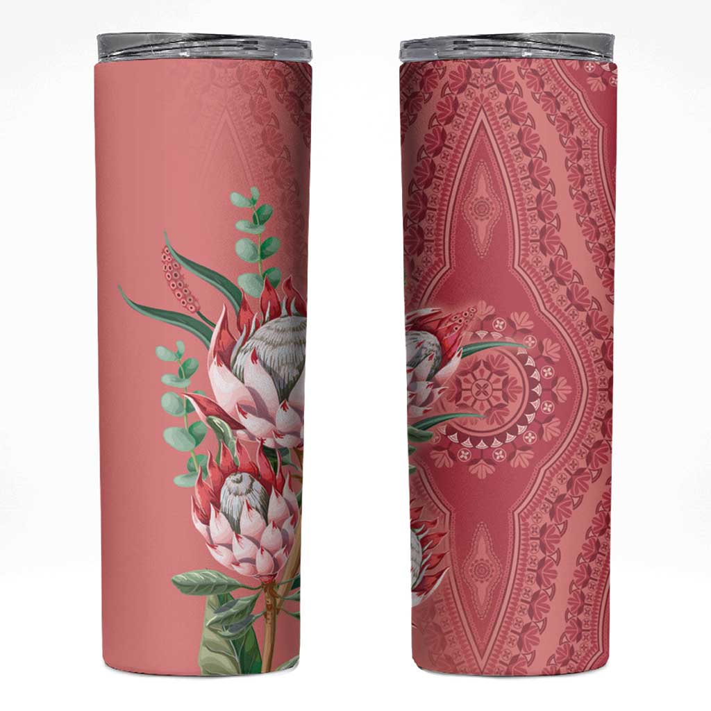 Africa King Proteas Dashiki Motif Skinny Tumbler Peach Style - Wonder Print Shop