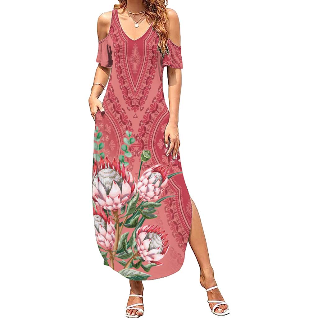 Africa King Proteas Dashiki Motif Summer Maxi Dress Peach Style - Wonder Print Shop