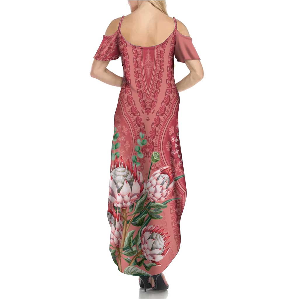 Africa King Proteas Dashiki Motif Summer Maxi Dress Peach Style - Wonder Print Shop