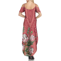 Africa King Proteas Dashiki Motif Summer Maxi Dress Peach Style - Wonder Print Shop
