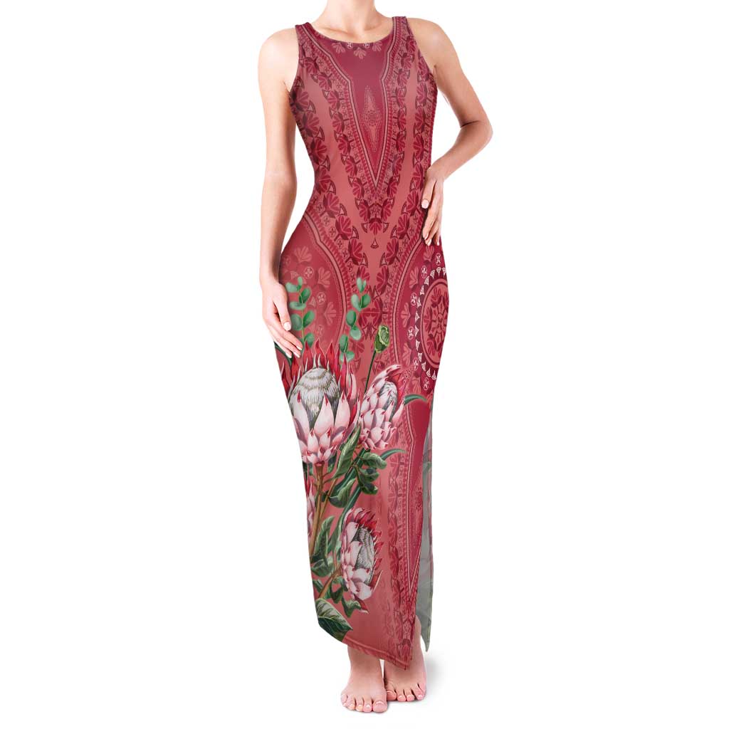 Africa King Proteas Dashiki Motif Tank Maxi Dress Peach Style - Wonder Print Shop