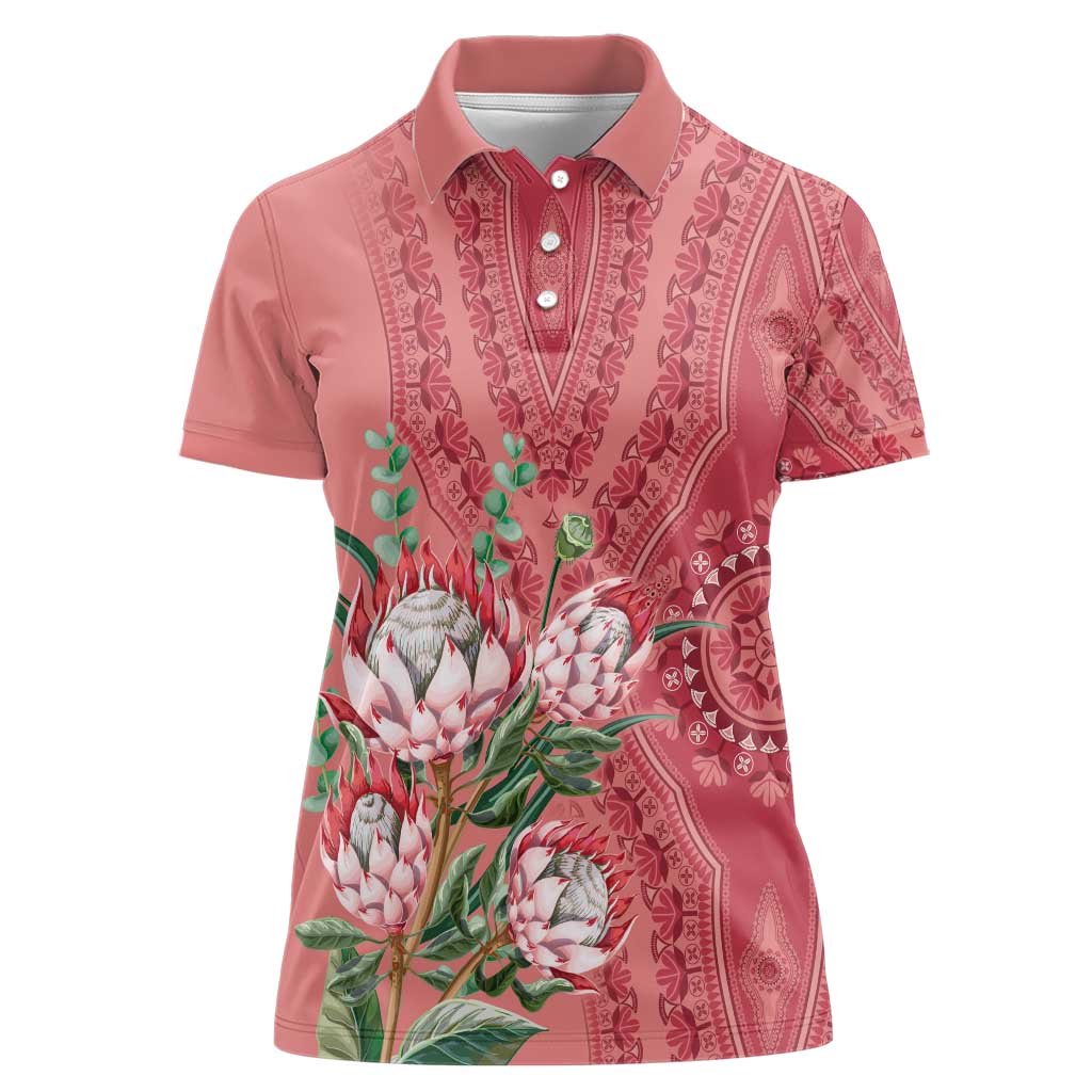 Africa King Proteas Dashiki Motif Women Polo Shirt Peach Style - Wonder Print Shop