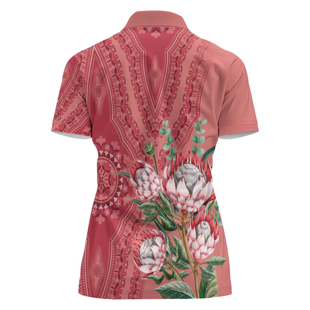 Africa King Proteas Dashiki Motif Women Polo Shirt Peach Style - Wonder Print Shop