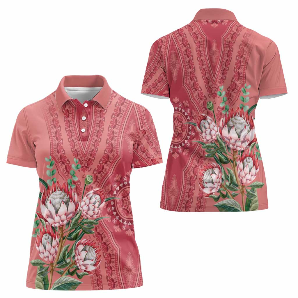 Africa King Proteas Dashiki Motif Women Polo Shirt Peach Style - Wonder Print Shop