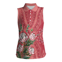 Africa King Proteas Dashiki Motif Women Sleeveless Polo Shirt Peach Style - Wonder Print Shop