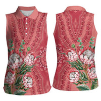 Africa King Proteas Dashiki Motif Women Sleeveless Polo Shirt Peach Style - Wonder Print Shop