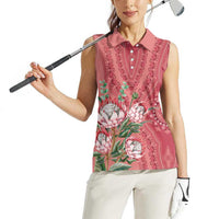 Africa King Proteas Dashiki Motif Women Sleeveless Polo Shirt Peach Style - Wonder Print Shop