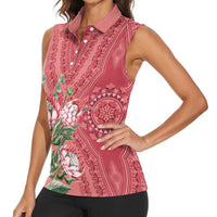 Africa King Proteas Dashiki Motif Women Sleeveless Polo Shirt Peach Style - Wonder Print Shop