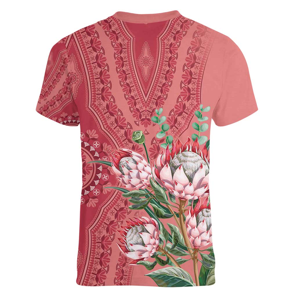 Africa King Proteas Dashiki Motif Women V-Neck T-Shirt Peach Style - Wonder Print Shop
