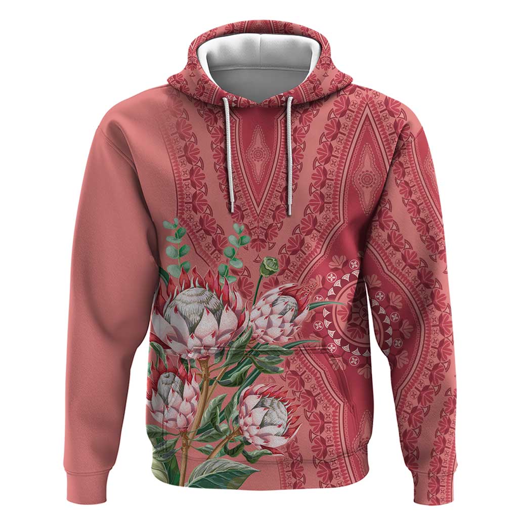 Africa King Proteas Dashiki Motif Zip Hoodie Peach Style - Wonder Print Shop