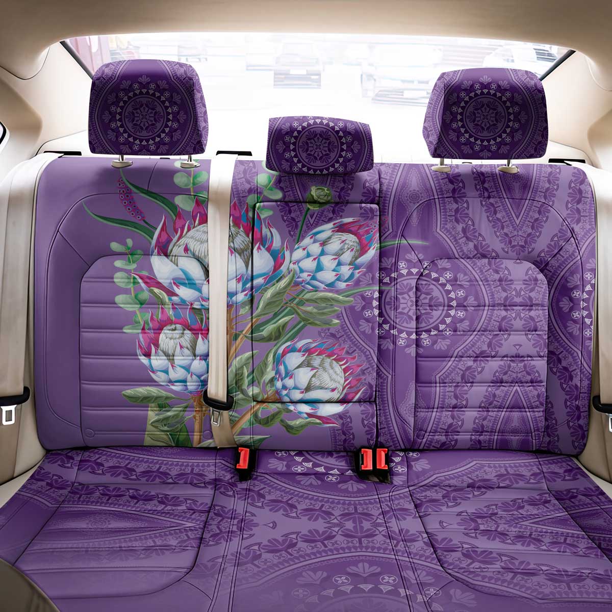 Africa King Proteas Dashiki Motif Back Car Seat Cover Violet Style LT9 - Wonder Print Shop