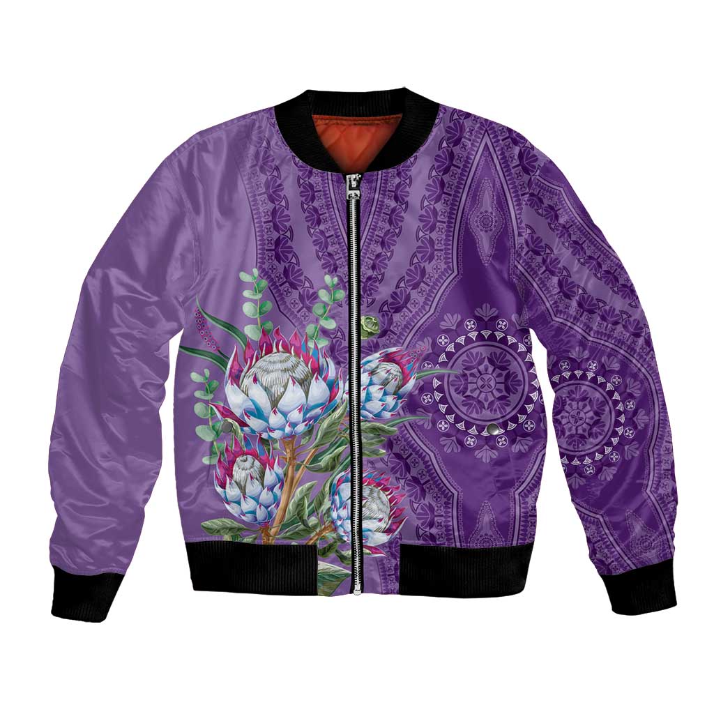 Africa King Proteas Dashiki Motif Bomber Jacket Violet Style LT9 - Wonder Print Shop