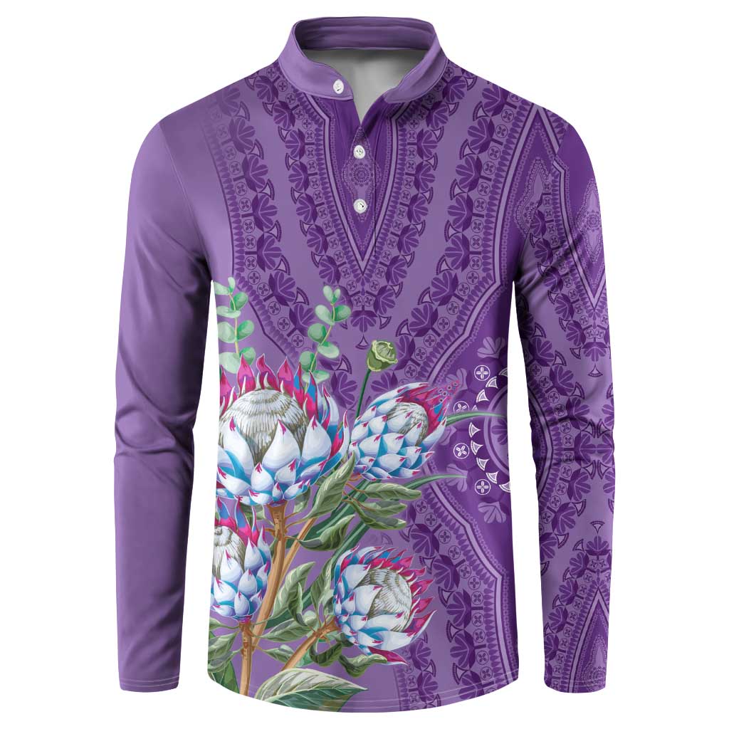 Africa King Proteas Dashiki Motif Button Sweatshirt Violet Style LT9 - Wonder Print Shop
