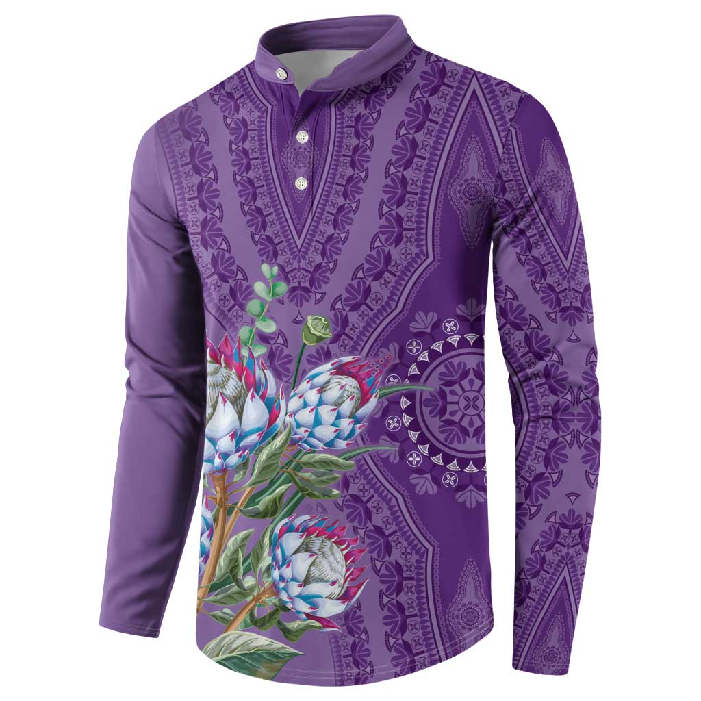 Africa King Proteas Dashiki Motif Button Sweatshirt Violet Style LT9 - Wonder Print Shop