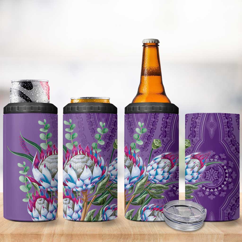 Africa King Proteas Dashiki Motif 4 in 1 Can Cooler Tumbler Violet Style LT9 - Wonder Print Shop