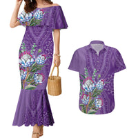 Africa King Proteas Dashiki Motif Couples Matching Mermaid Dress and Hawaiian Shirt Violet Style LT9 - Wonder Print Shop