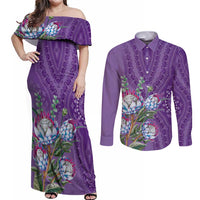 Africa King Proteas Dashiki Motif Couples Matching Off Shoulder Maxi Dress and Long Sleeve Button Shirt Violet Style LT9 - Wonder Print Shop