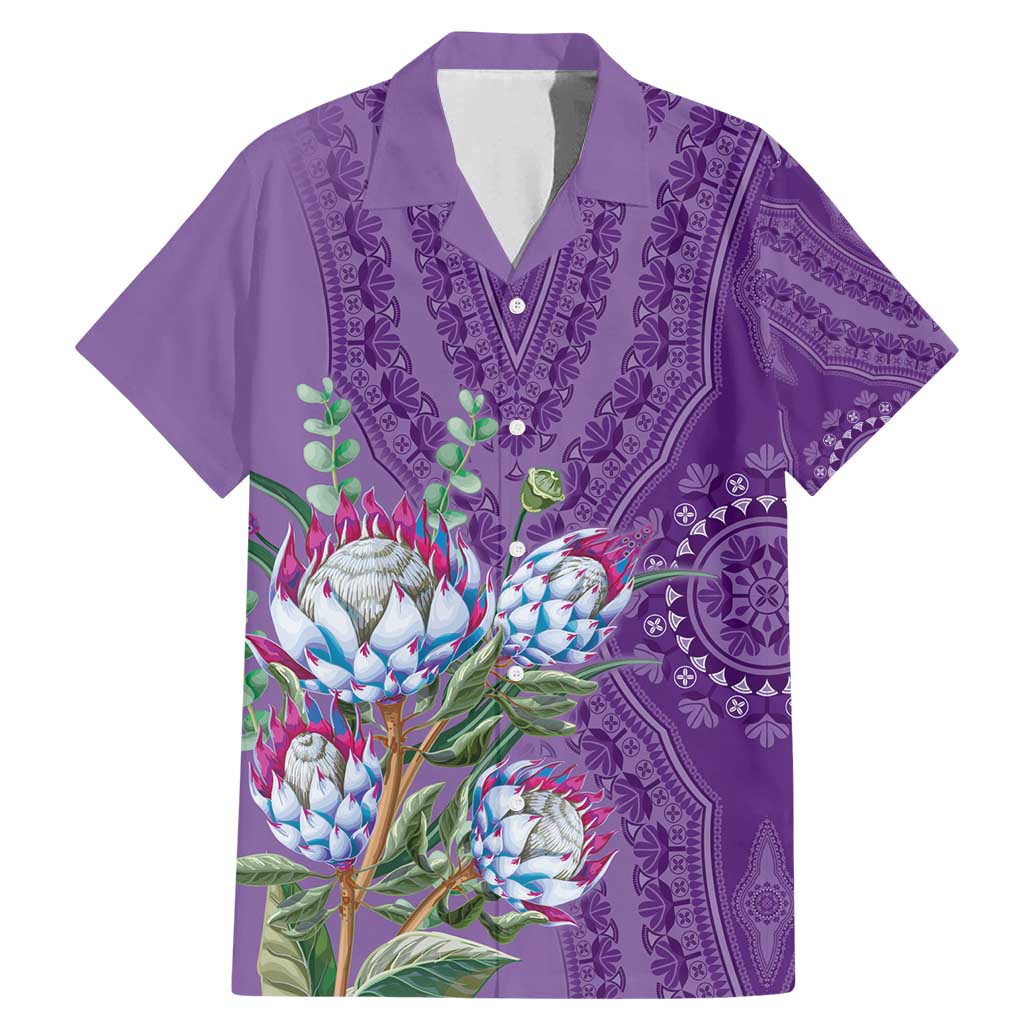 Africa King Proteas Dashiki Motif Family Matching Mermaid Dress and Hawaiian Shirt Violet Style LT9 - Wonder Print Shop