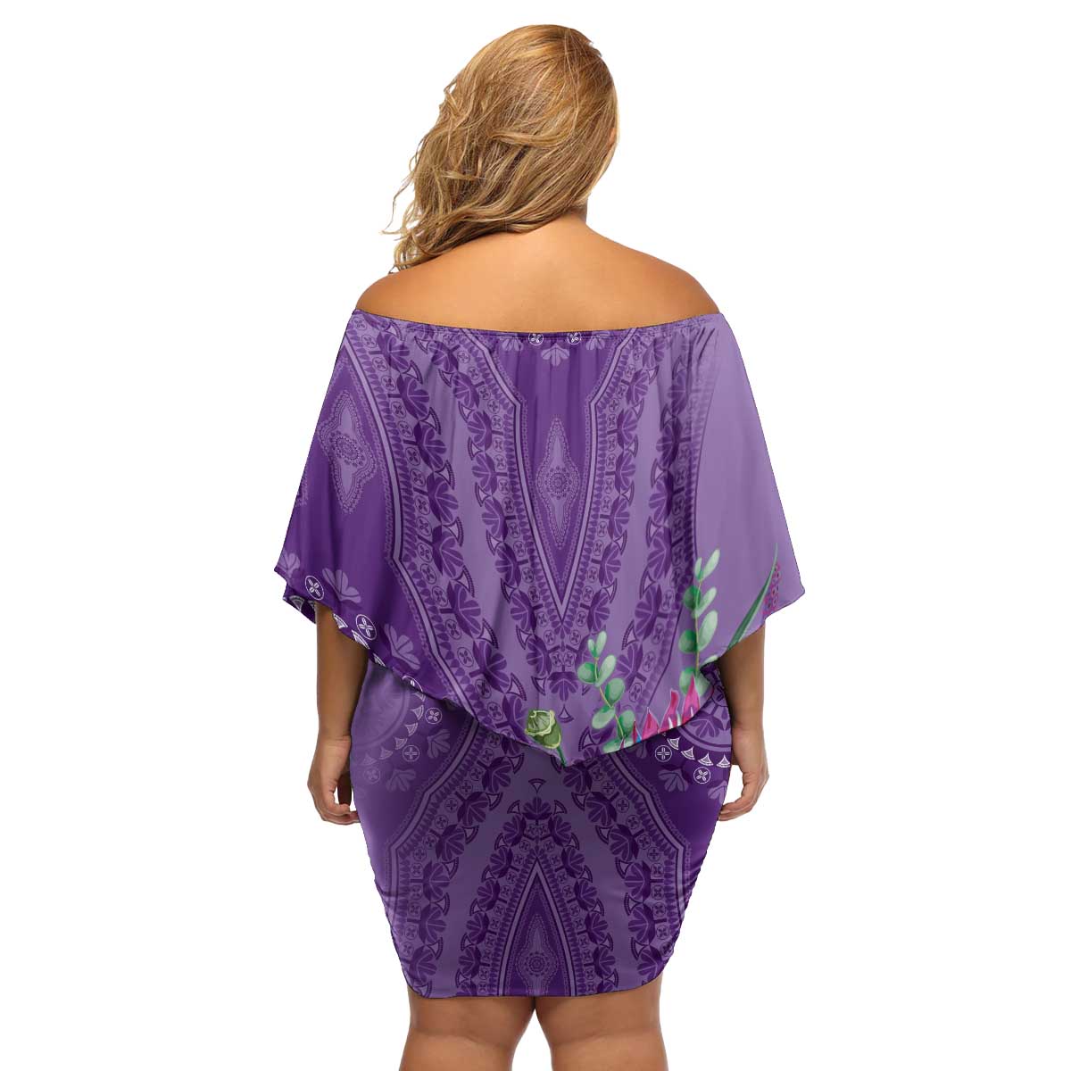 Africa King Proteas Dashiki Motif Family Matching Off Shoulder Short Dress and Hawaiian Shirt Violet Style LT9 - Wonder Print Shop