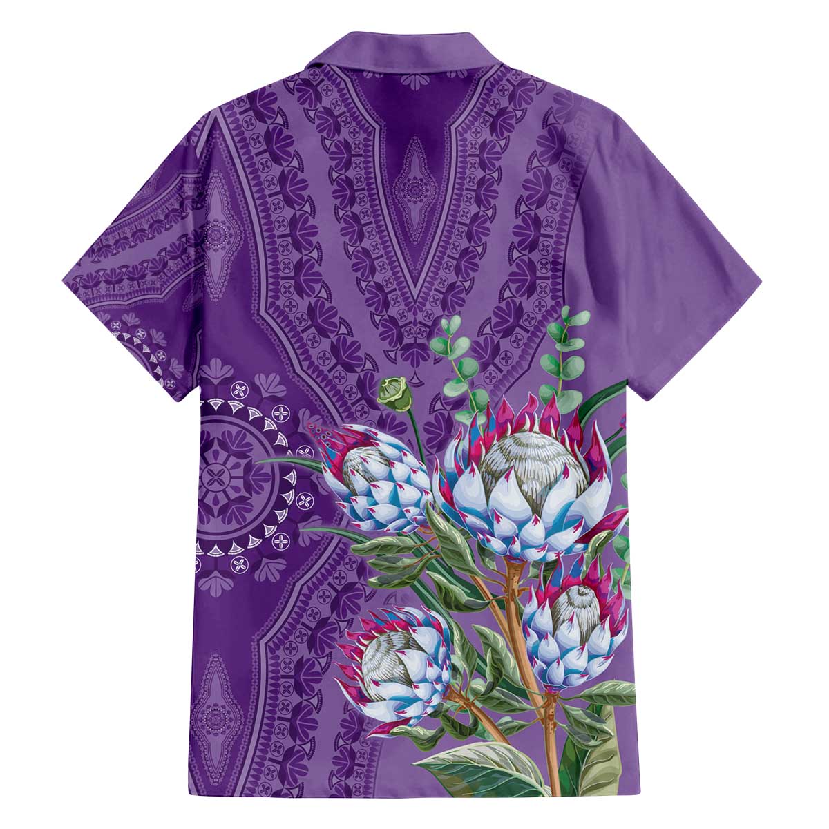 Africa King Proteas Dashiki Motif Family Matching Puletasi and Hawaiian Shirt Violet Style - Wonder Print Shop
