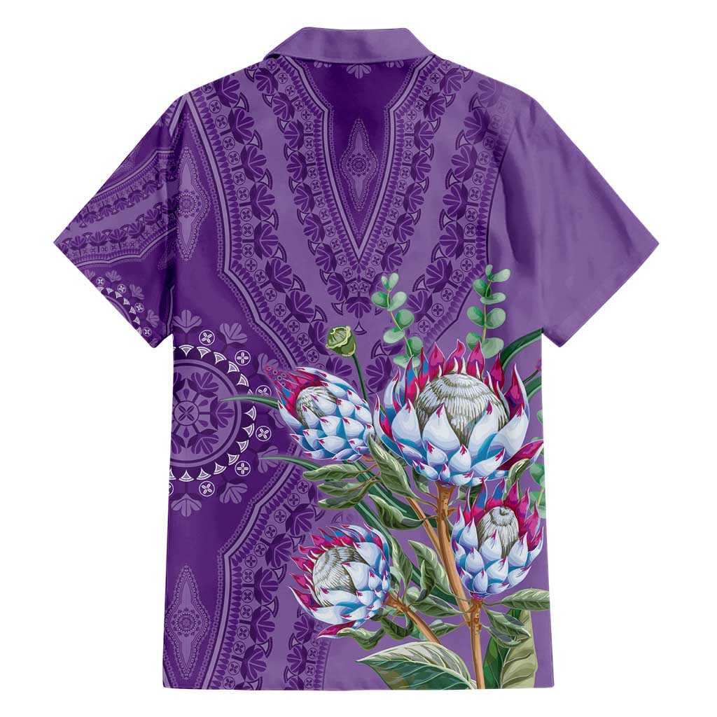 Africa King Proteas Dashiki Motif Family Matching Short Sleeve Bodycon Dress and Hawaiian Shirt Violet Style - Wonder Print Shop