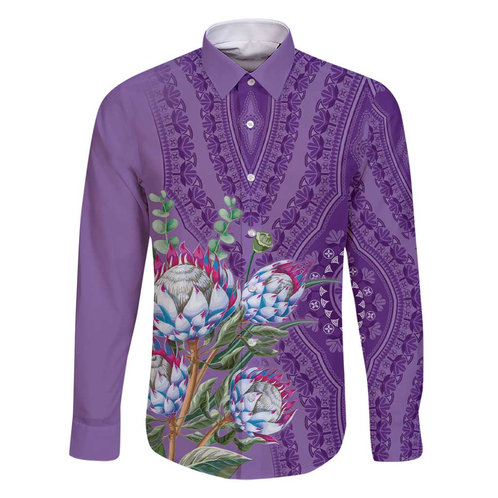 Africa King Proteas Dashiki Motif Family Matching Short Sleeve Bodycon Dress and Hawaiian Shirt Violet Style - Wonder Print Shop