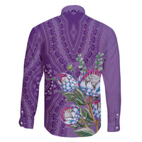 Africa King Proteas Dashiki Motif Family Matching Short Sleeve Bodycon Dress and Hawaiian Shirt Violet Style - Wonder Print Shop