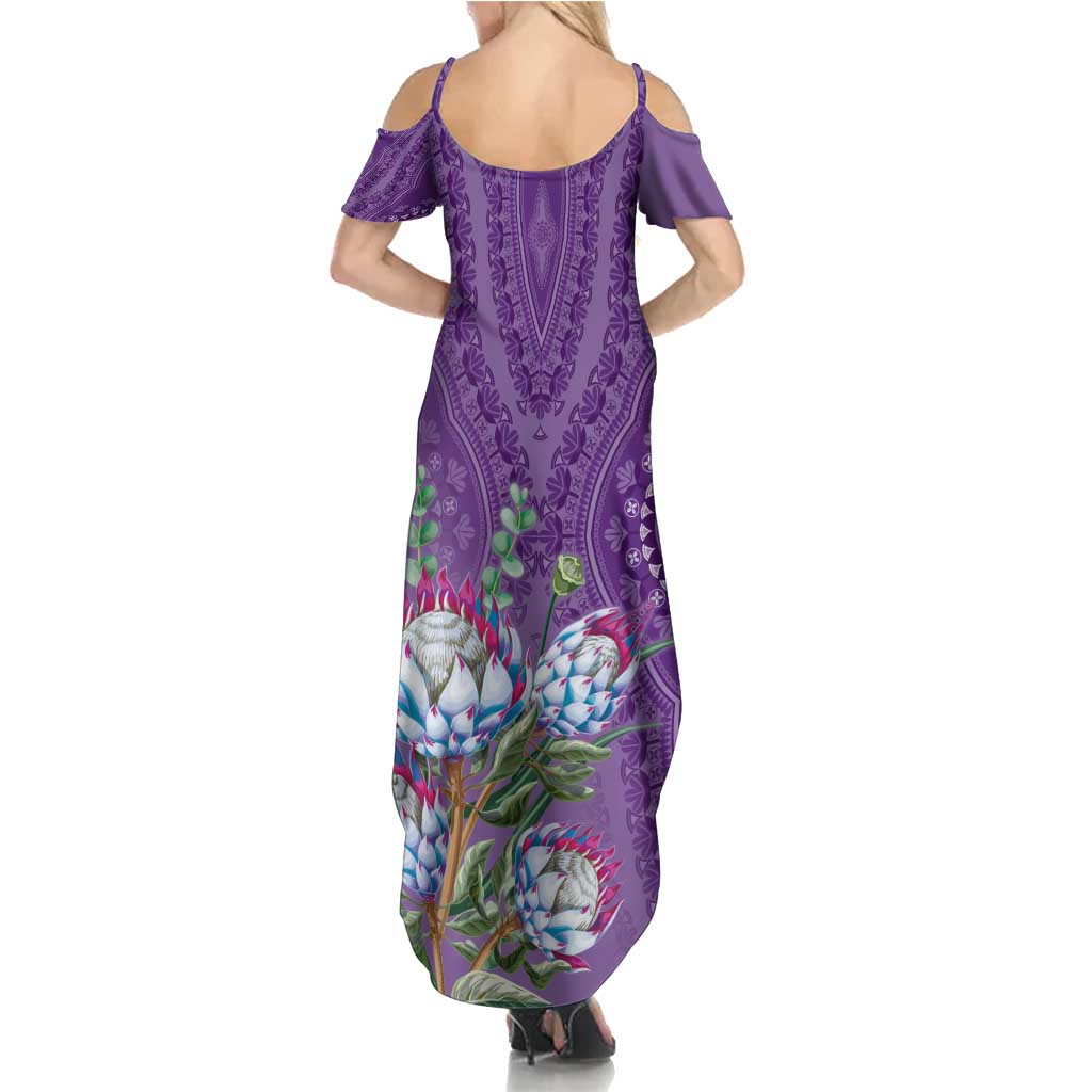 Africa King Proteas Dashiki Motif Family Matching Summer Maxi Dress and Hawaiian Shirt Violet Style - Wonder Print Shop