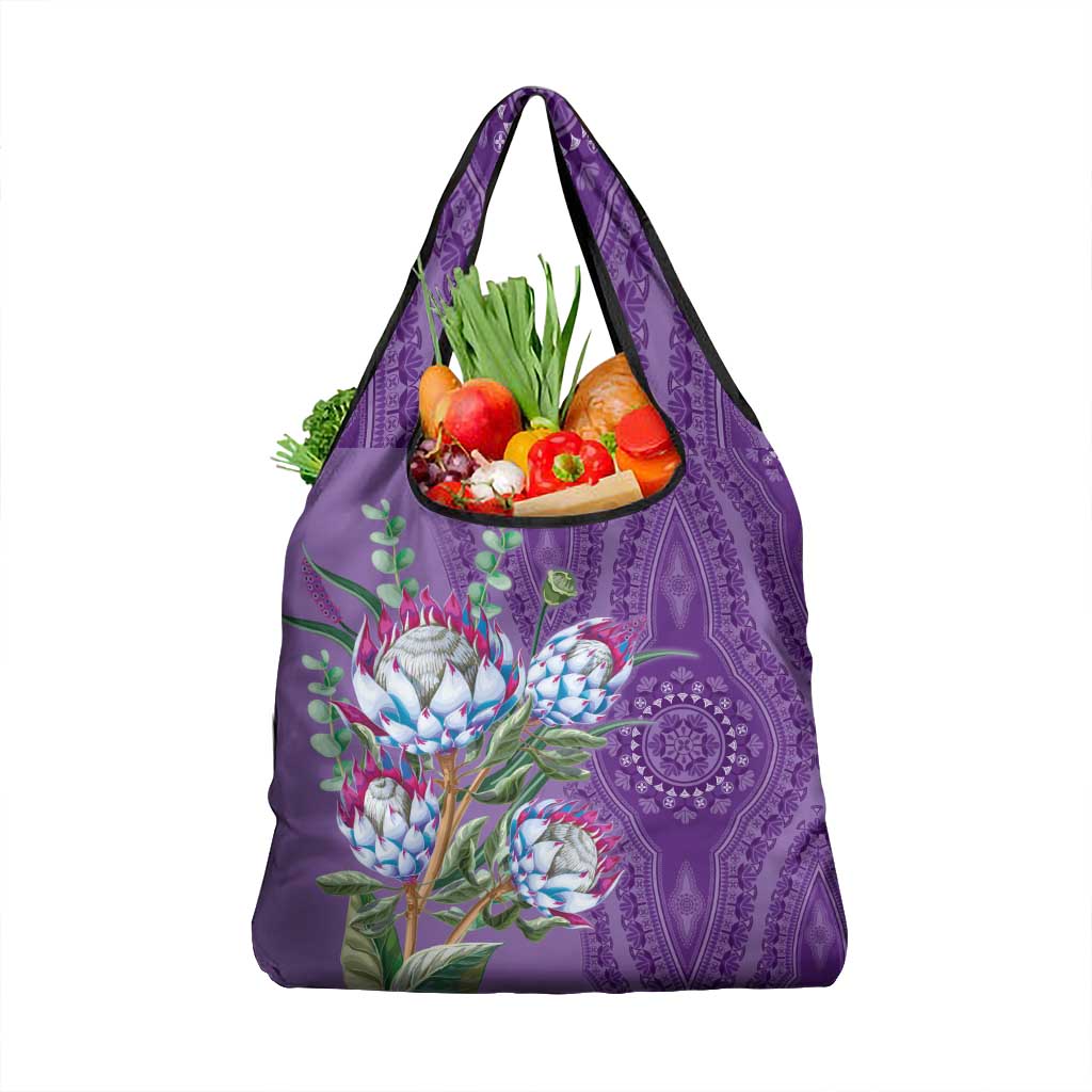 Africa King Proteas Dashiki Motif Grocery Bag Violet Style