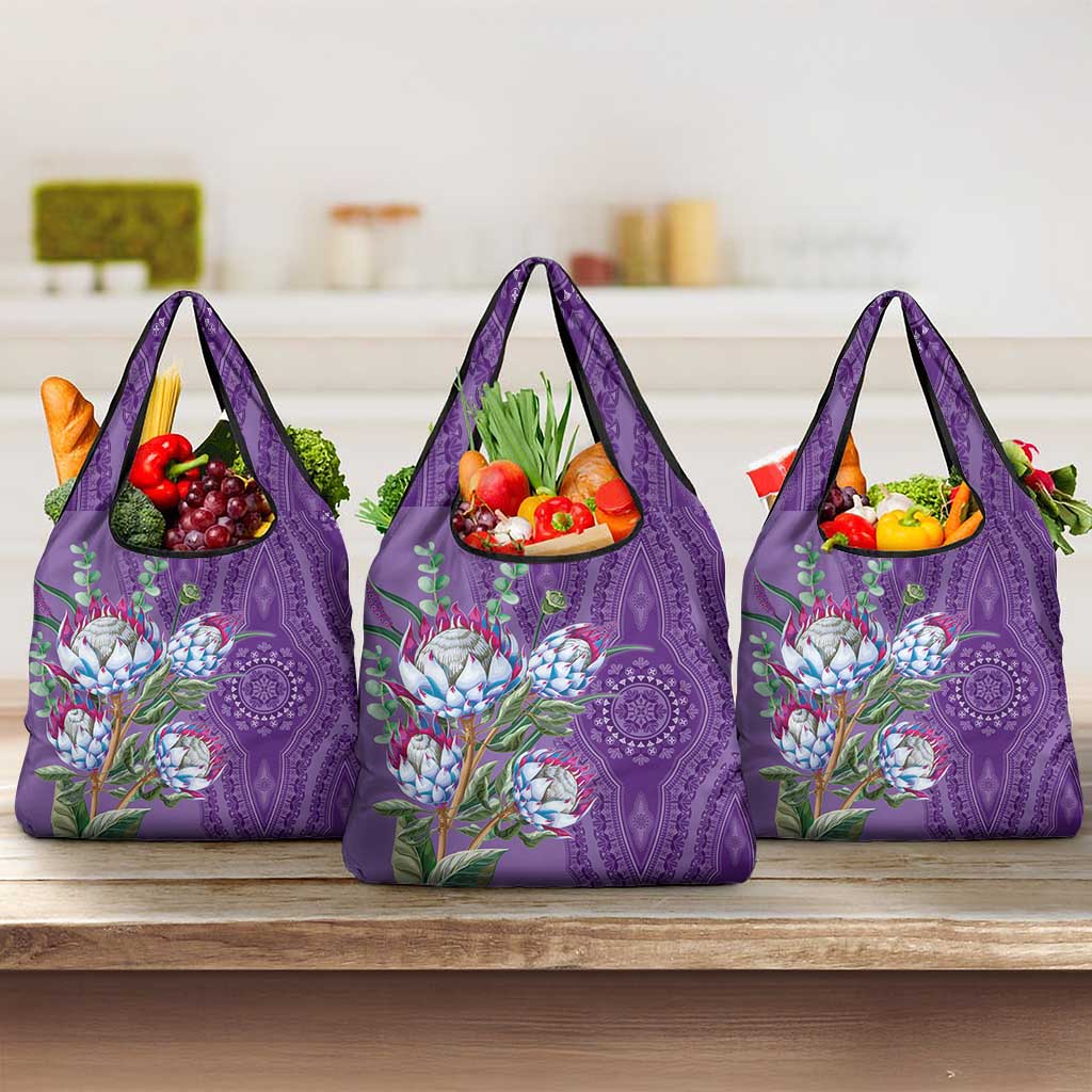 Africa King Proteas Dashiki Motif Grocery Bag Violet Style