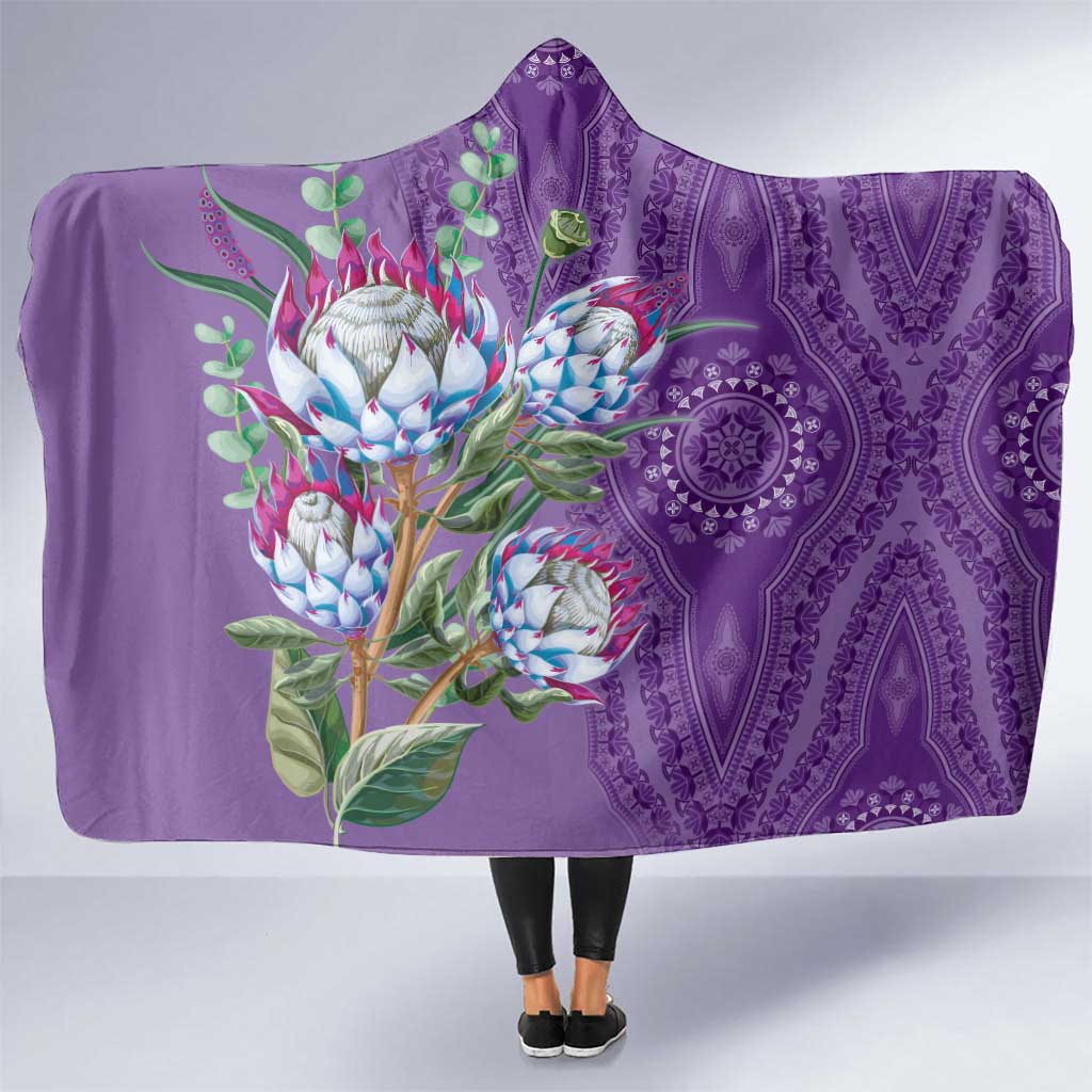 Africa King Proteas Dashiki Motif Hooded Blanket Violet Style