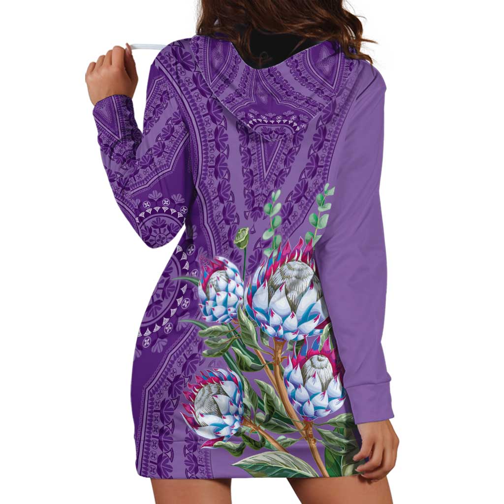 Africa King Proteas Dashiki Motif Hoodie Dress Violet Style - Wonder Print Shop