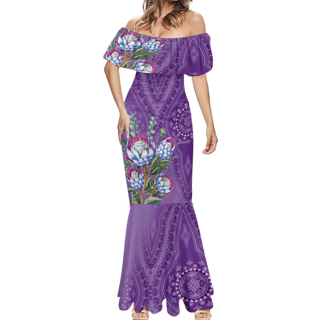 Africa King Proteas Dashiki Motif Mermaid Dress Violet Style - Wonder Print Shop