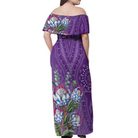 Africa King Proteas Dashiki Motif Off Shoulder Maxi Dress Violet Style - Wonder Print Shop