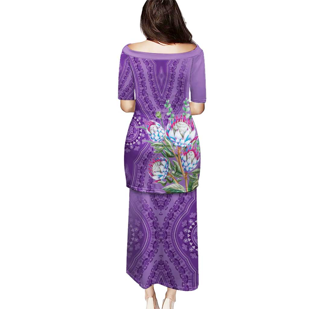Africa King Proteas Dashiki Motif Puletasi Violet Style - Wonder Print Shop