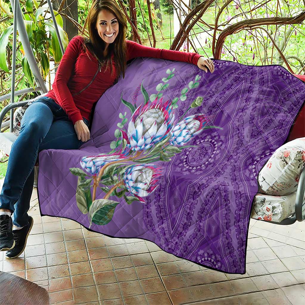 Africa King Proteas Dashiki Motif Quilt Violet Style - Wonder Print Shop