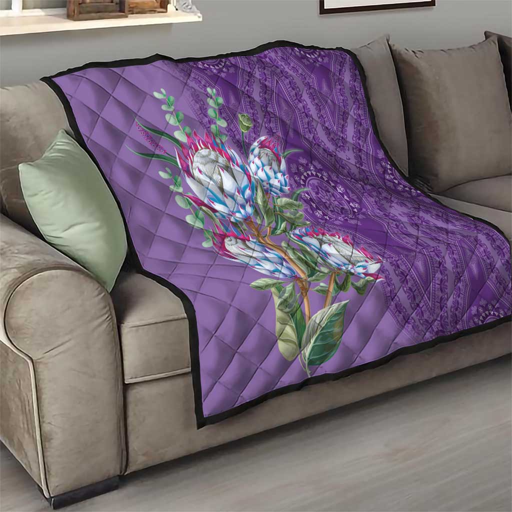 Africa King Proteas Dashiki Motif Quilt Violet Style - Wonder Print Shop