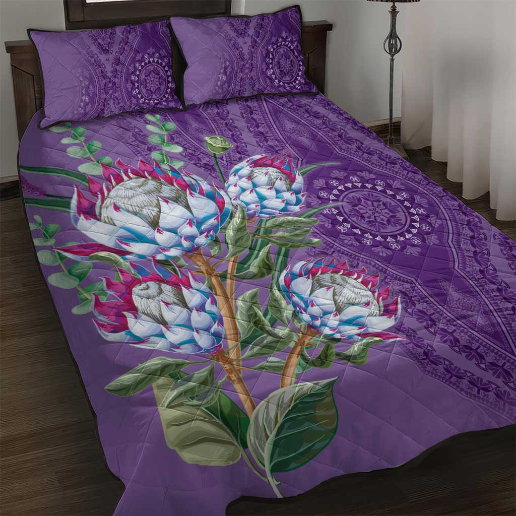 Africa King Proteas Dashiki Motif Quilt Bed Set Violet Style - Wonder Print Shop
