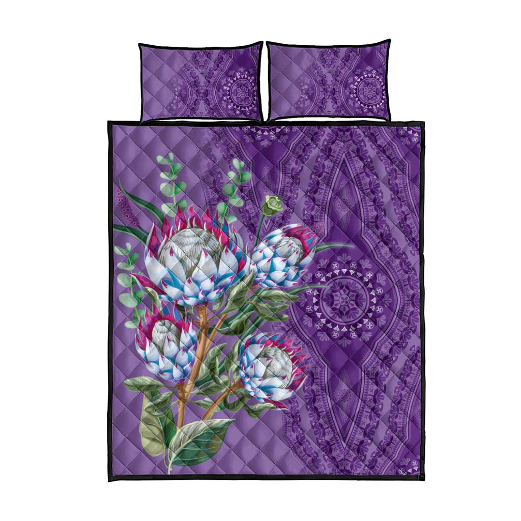 Africa King Proteas Dashiki Motif Quilt Bed Set Violet Style - Wonder Print Shop