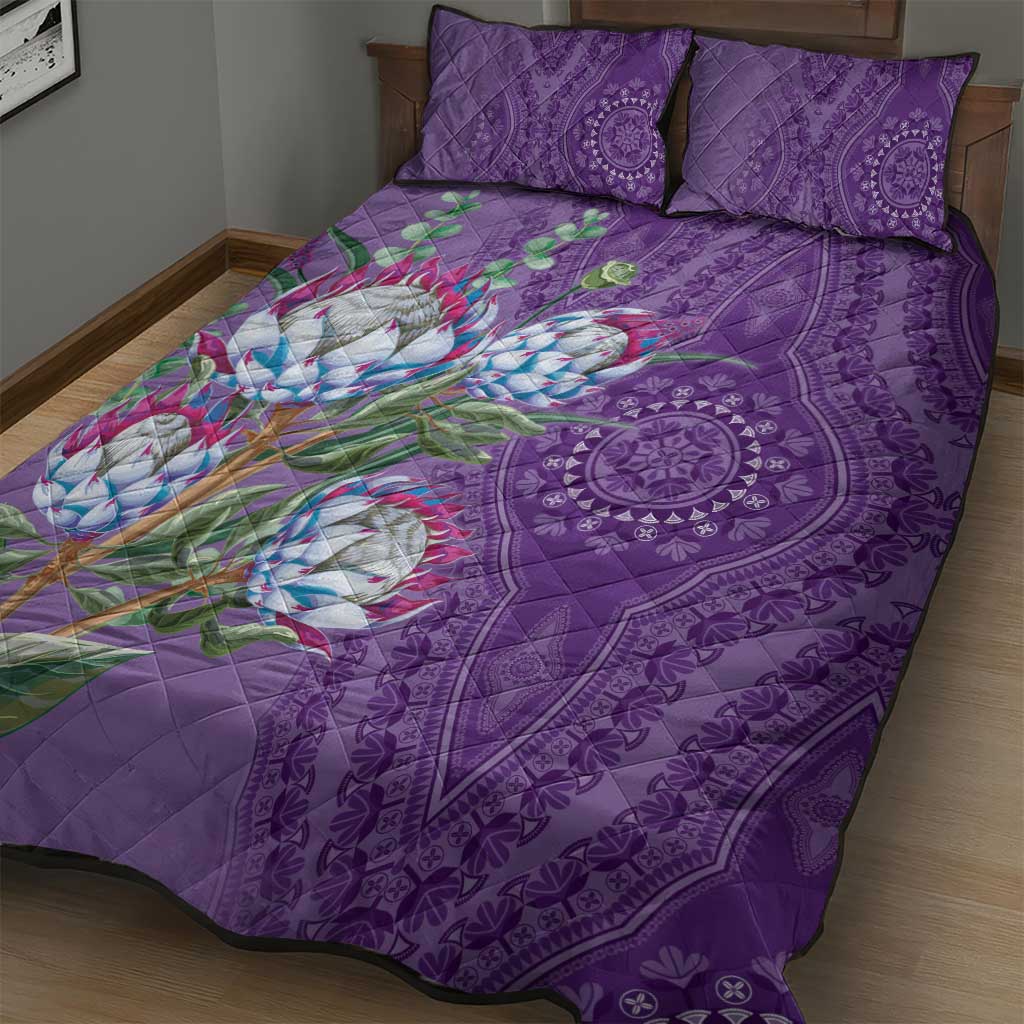 Africa King Proteas Dashiki Motif Quilt Bed Set Violet Style - Wonder Print Shop