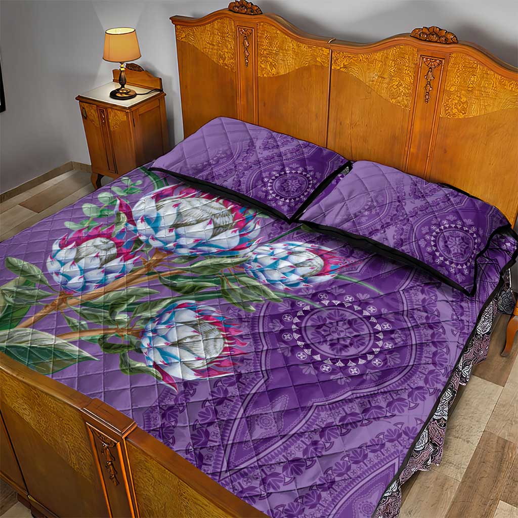 Africa King Proteas Dashiki Motif Quilt Bed Set Violet Style - Wonder Print Shop
