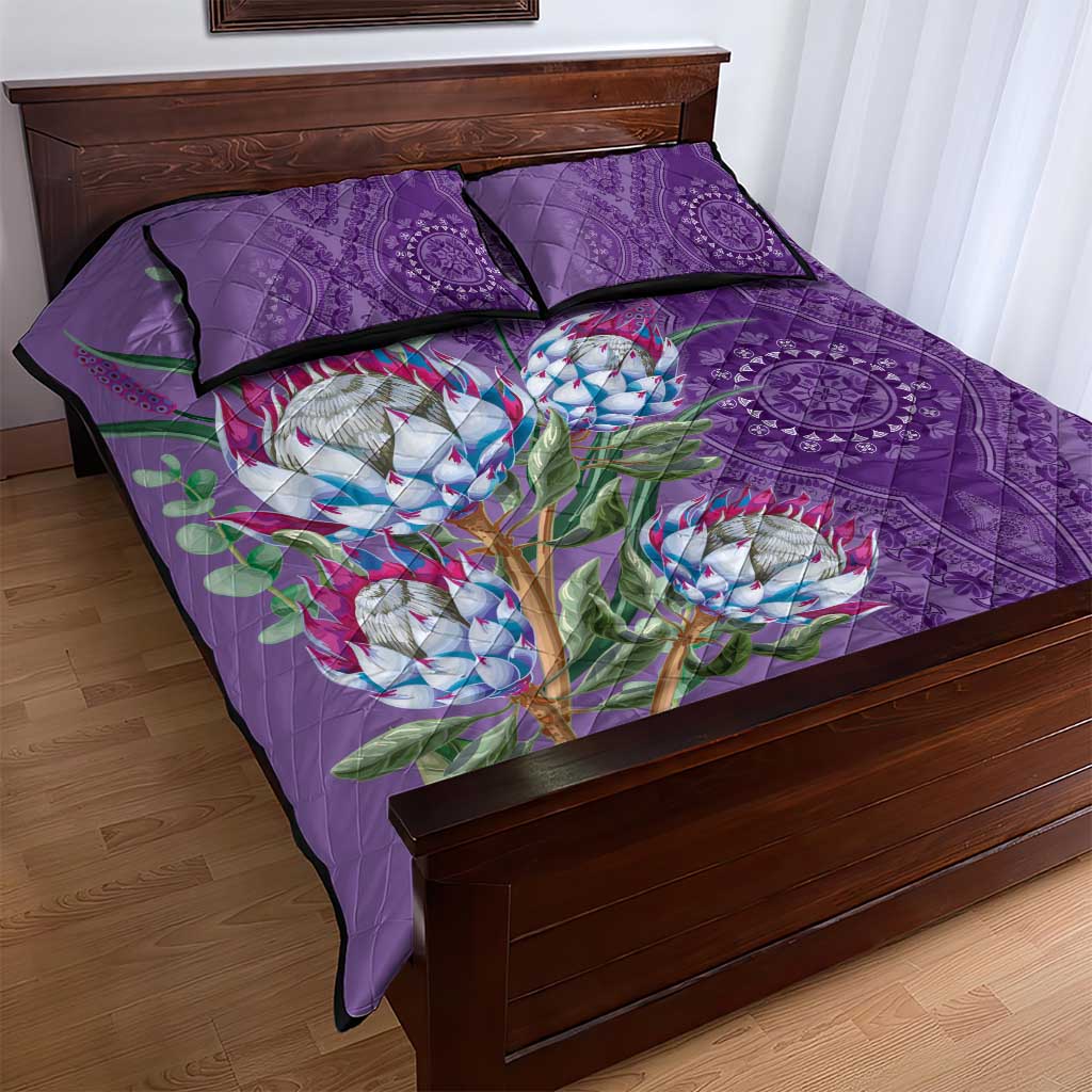 Africa King Proteas Dashiki Motif Quilt Bed Set Violet Style - Wonder Print Shop