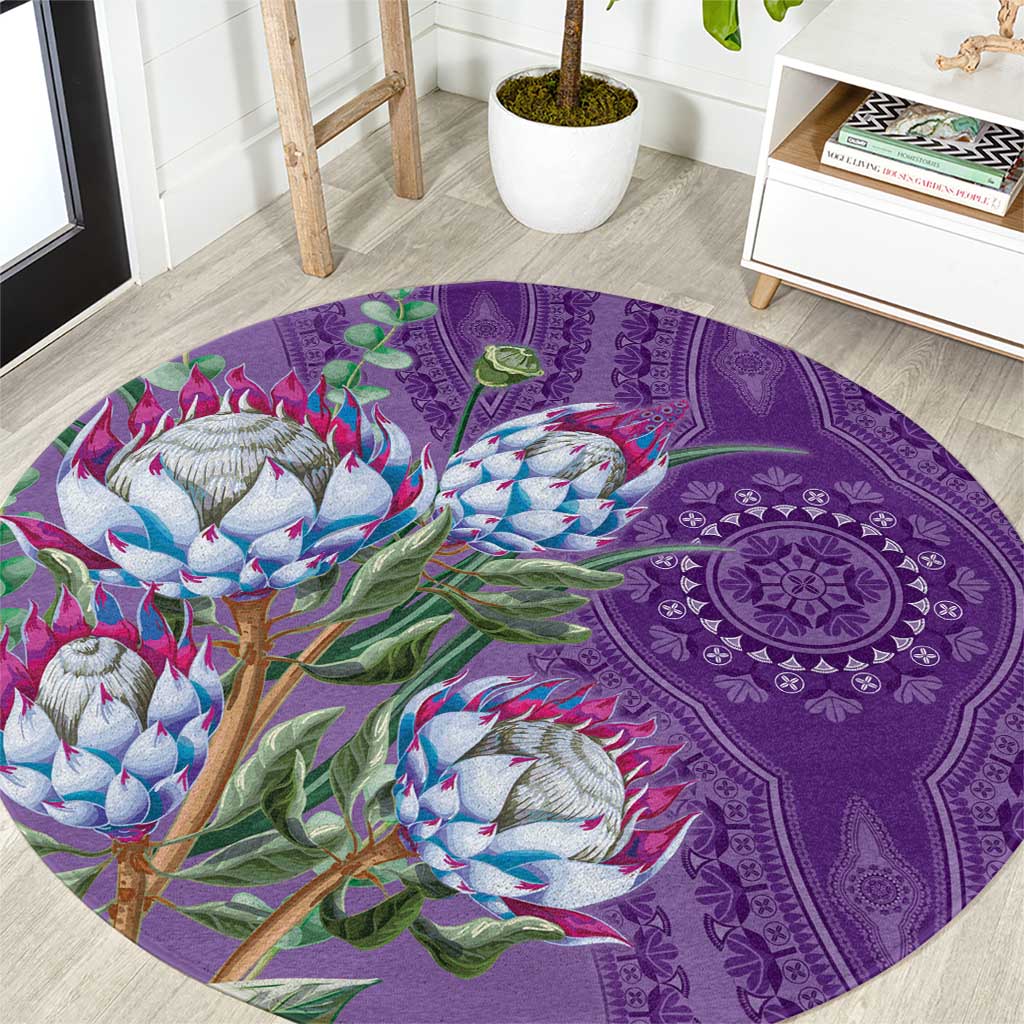 Africa King Proteas Dashiki Motif Round Carpet Violet Style