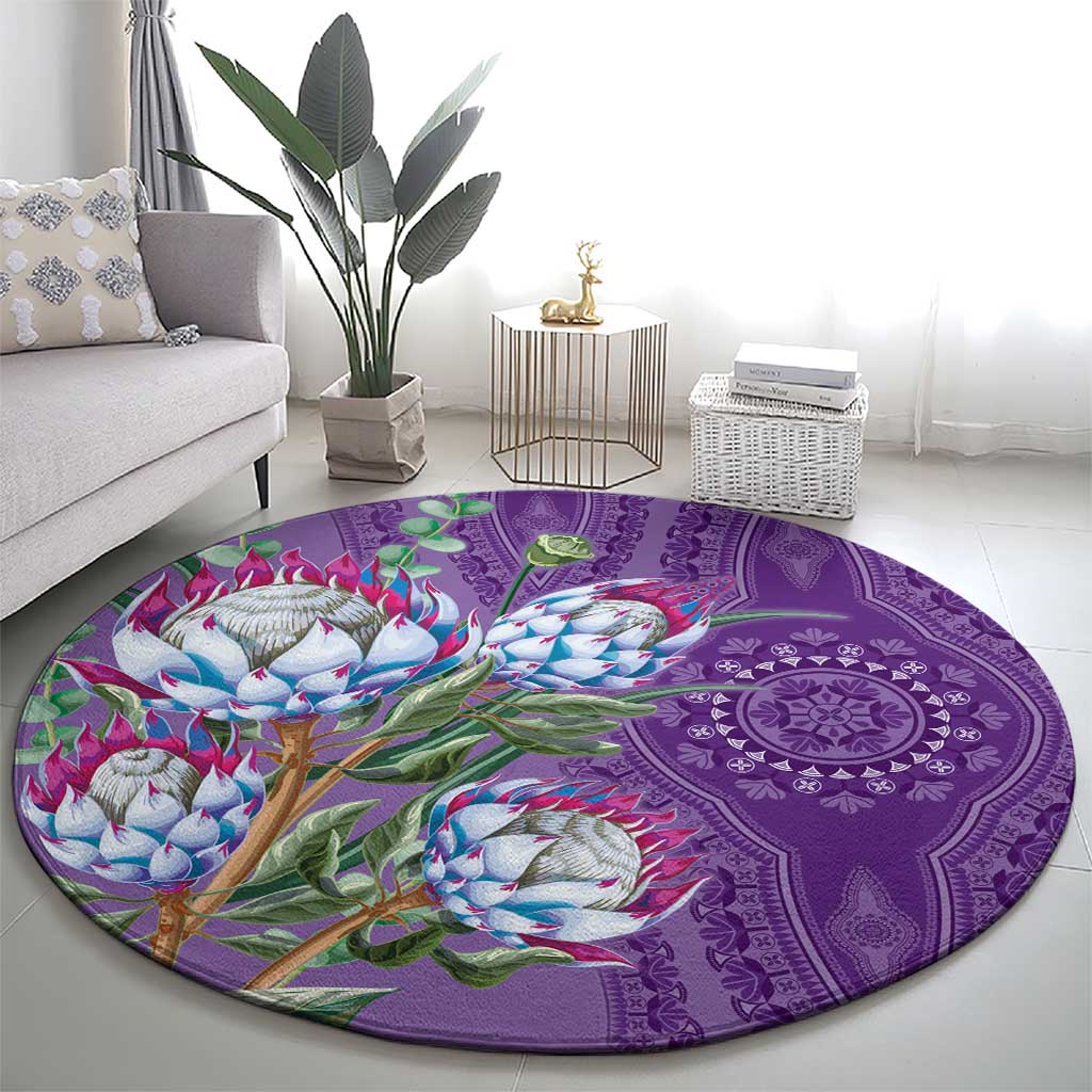 Africa King Proteas Dashiki Motif Round Carpet Violet Style