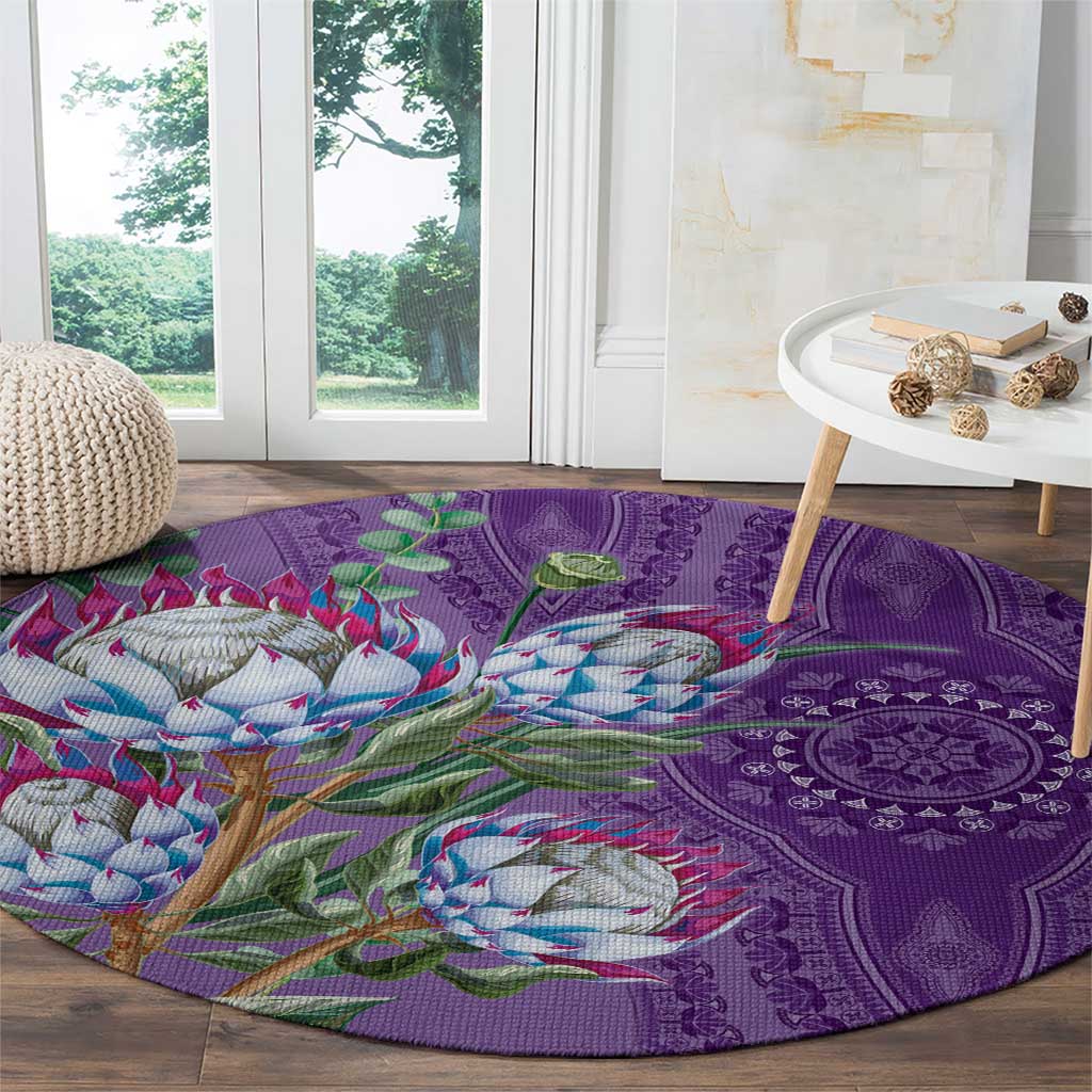 Africa King Proteas Dashiki Motif Round Carpet Violet Style