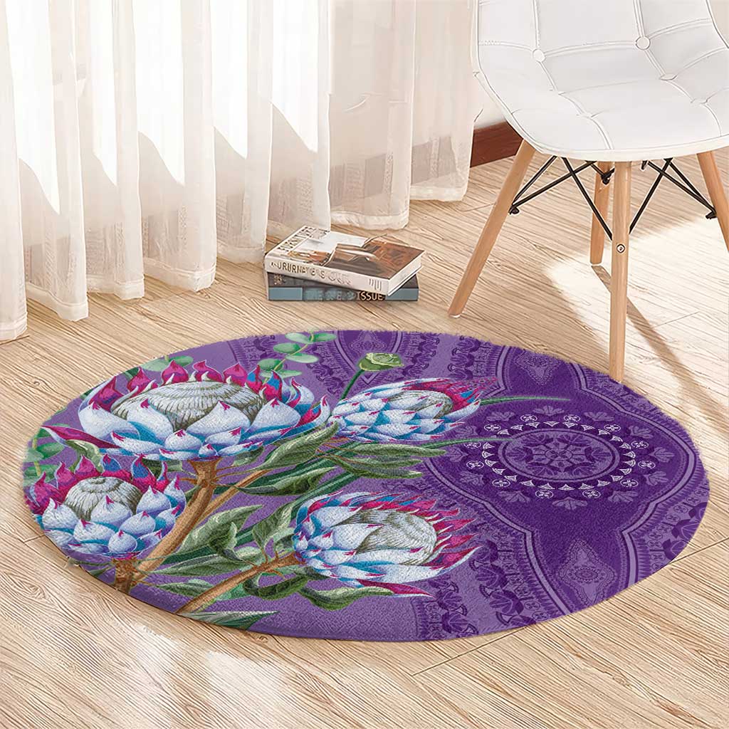 Africa King Proteas Dashiki Motif Round Carpet Violet Style