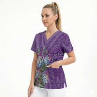 Africa King Proteas Dashiki Motif Scrub Top Violet Style