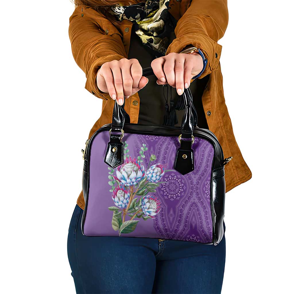 Africa King Proteas Dashiki Motif Shoulder Handbag Violet Style