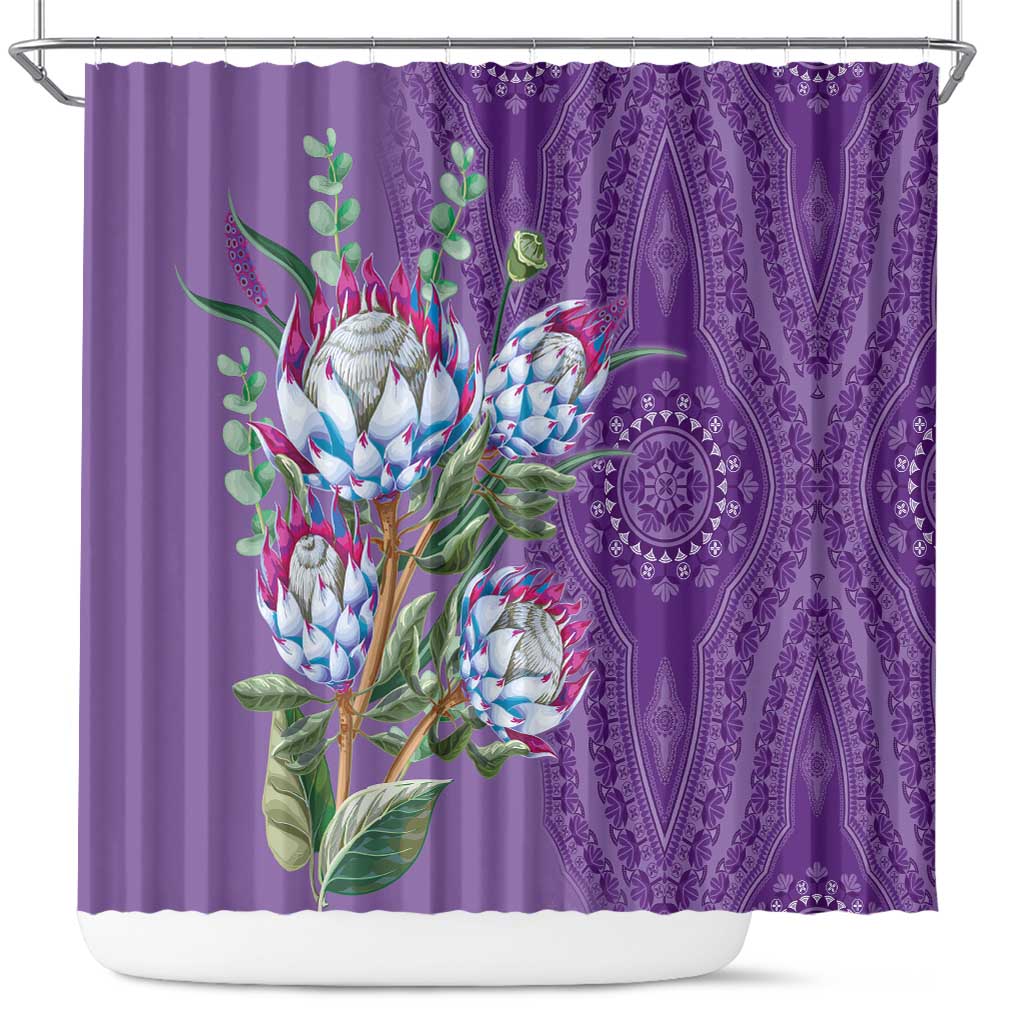Africa King Proteas Dashiki Motif Shower Curtain Violet Style