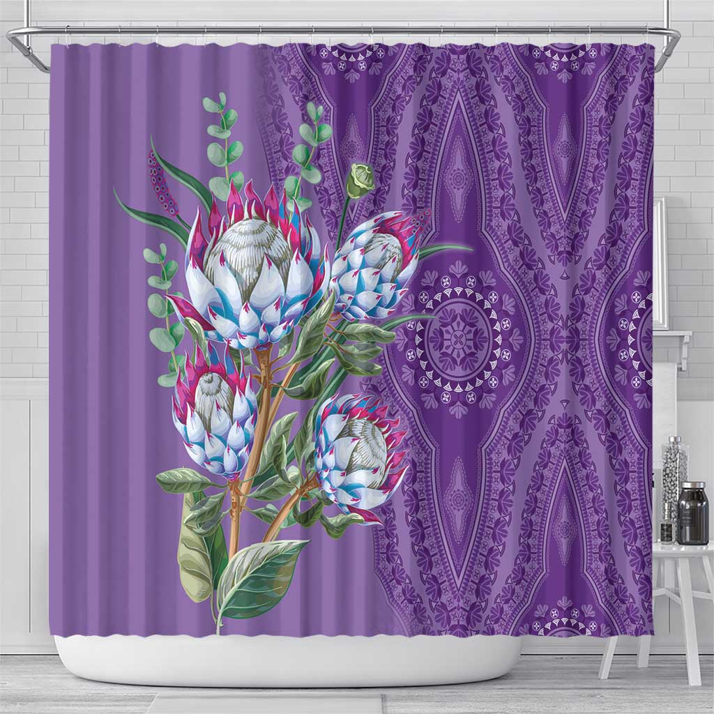 Africa King Proteas Dashiki Motif Shower Curtain Violet Style